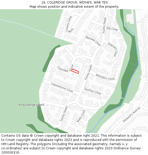 19, COLERIDGE GROVE, WIDNES, WA8 7ES: Location map and indicative extent of plot