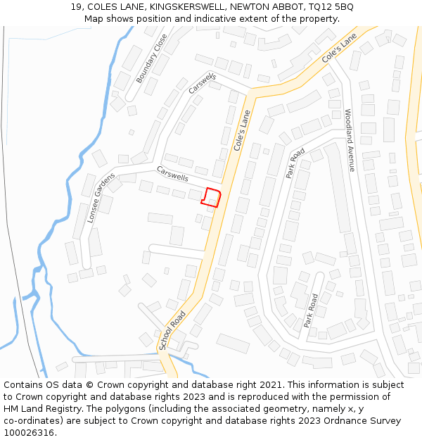 19, COLES LANE, KINGSKERSWELL, NEWTON ABBOT, TQ12 5BQ: Location map and indicative extent of plot