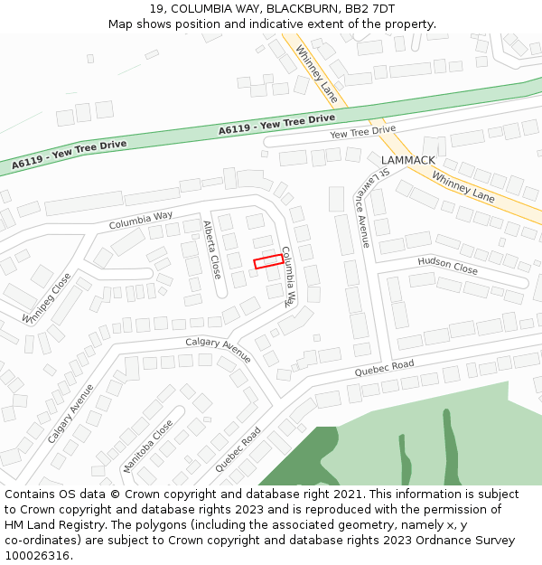 19, COLUMBIA WAY, BLACKBURN, BB2 7DT: Location map and indicative extent of plot