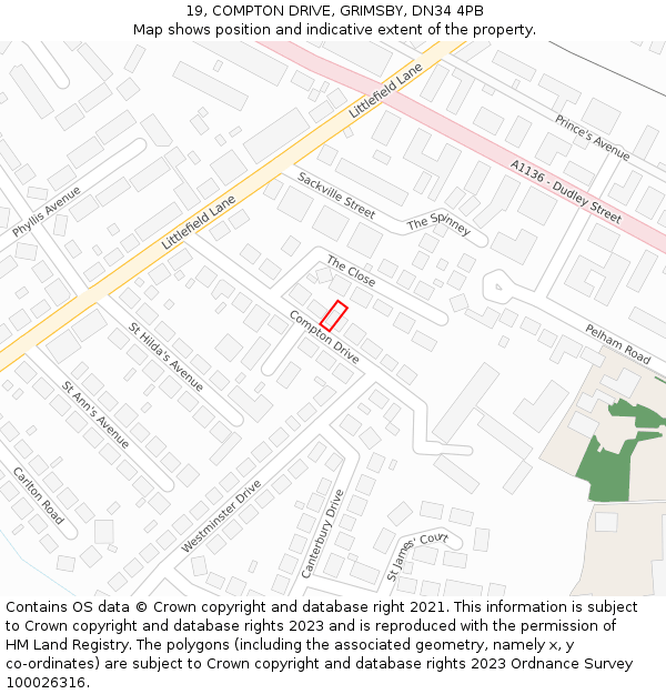19, COMPTON DRIVE, GRIMSBY, DN34 4PB: Location map and indicative extent of plot