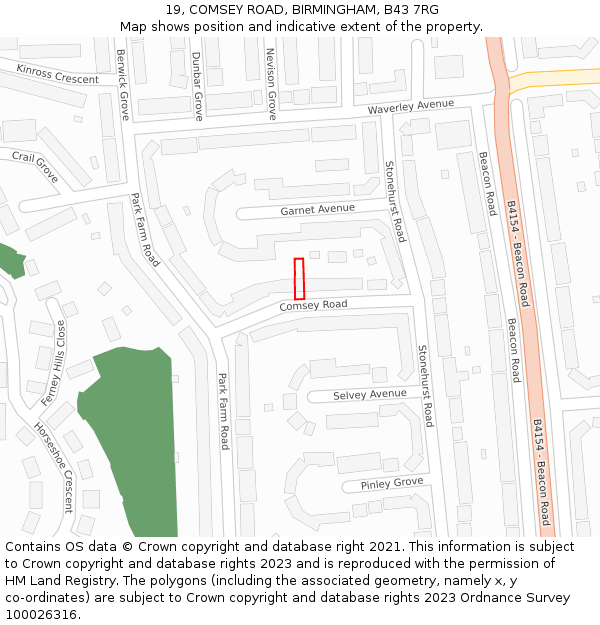 19, COMSEY ROAD, BIRMINGHAM, B43 7RG: Location map and indicative extent of plot