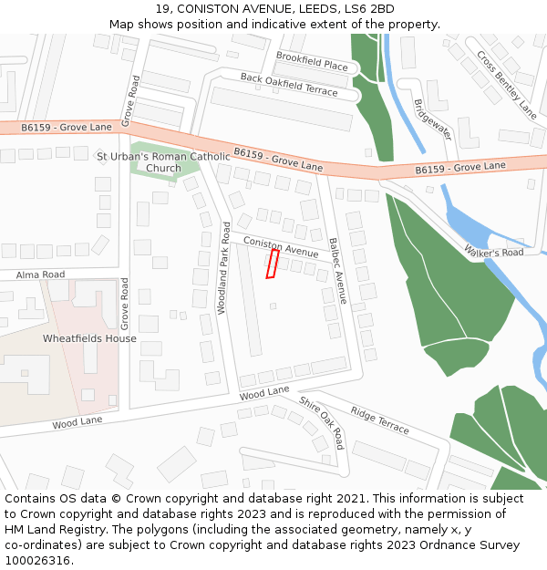 19, CONISTON AVENUE, LEEDS, LS6 2BD: Location map and indicative extent of plot