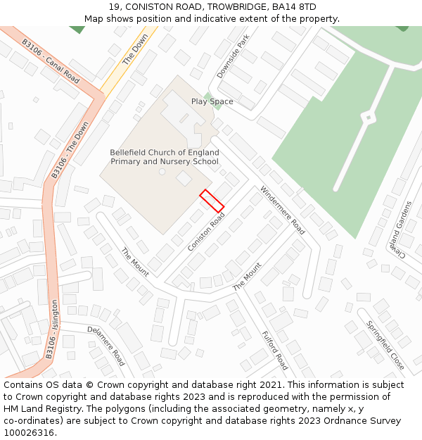 19, CONISTON ROAD, TROWBRIDGE, BA14 8TD: Location map and indicative extent of plot