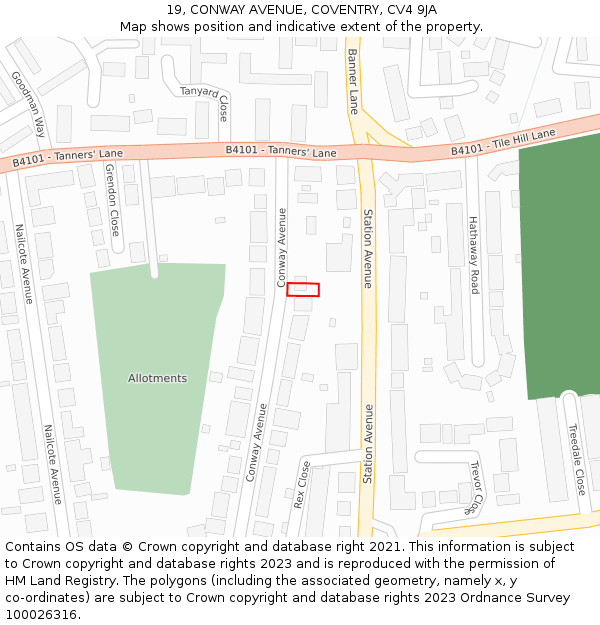 19, CONWAY AVENUE, COVENTRY, CV4 9JA: Location map and indicative extent of plot