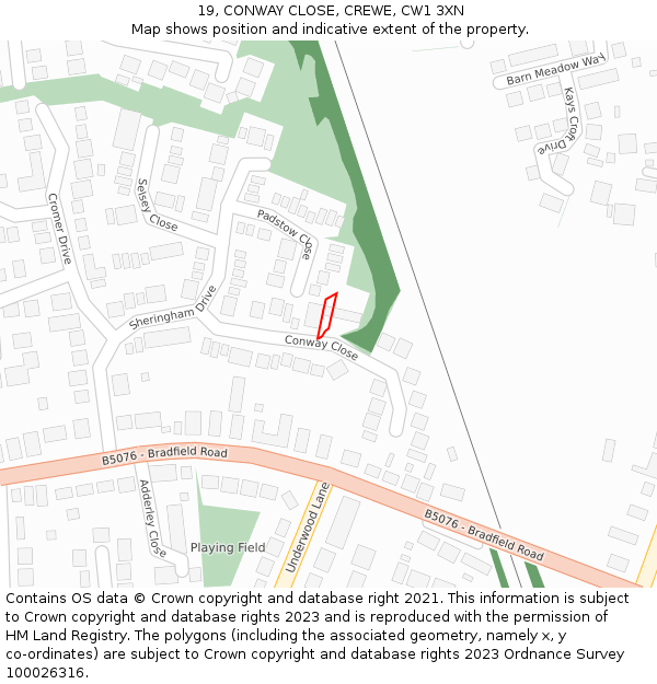 19, CONWAY CLOSE, CREWE, CW1 3XN: Location map and indicative extent of plot