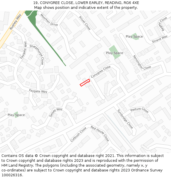 19, CONYGREE CLOSE, LOWER EARLEY, READING, RG6 4XE: Location map and indicative extent of plot