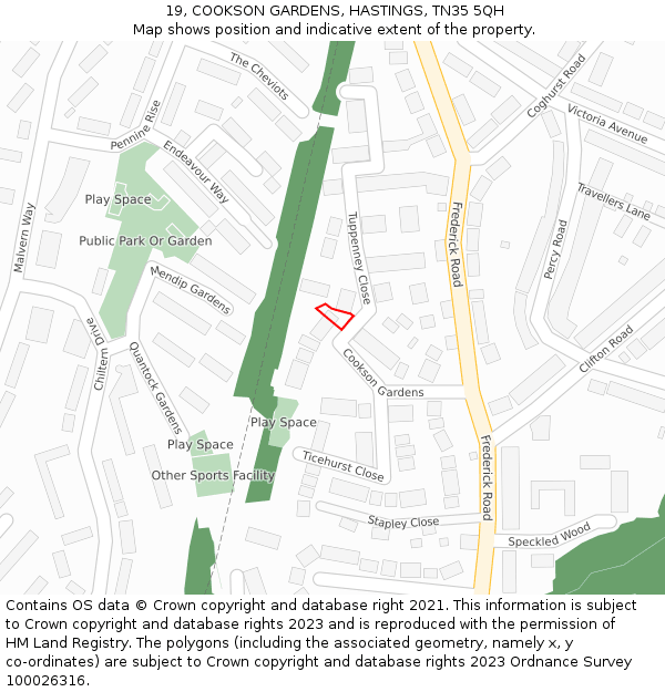 19, COOKSON GARDENS, HASTINGS, TN35 5QH: Location map and indicative extent of plot