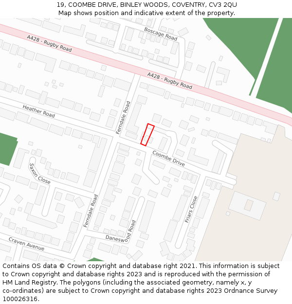 19, COOMBE DRIVE, BINLEY WOODS, COVENTRY, CV3 2QU: Location map and indicative extent of plot