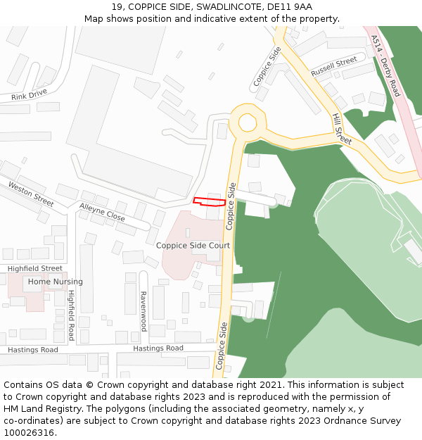 19, COPPICE SIDE, SWADLINCOTE, DE11 9AA: Location map and indicative extent of plot
