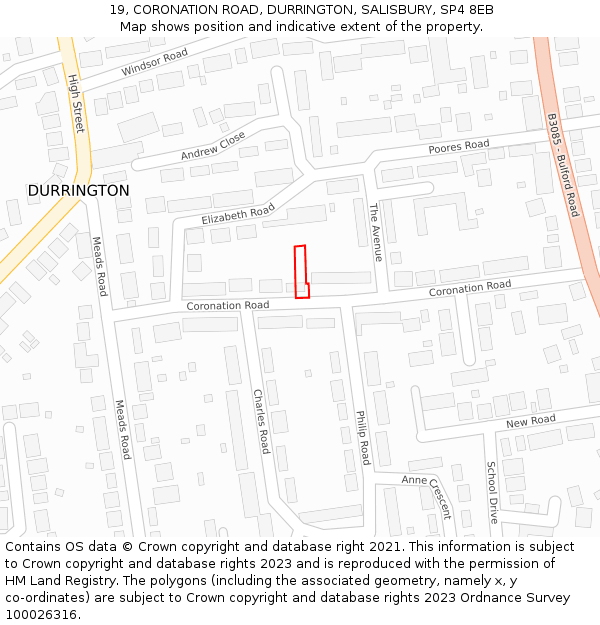 19, CORONATION ROAD, DURRINGTON, SALISBURY, SP4 8EB: Location map and indicative extent of plot
