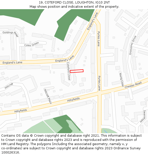 19, COTEFORD CLOSE, LOUGHTON, IG10 2NT: Location map and indicative extent of plot