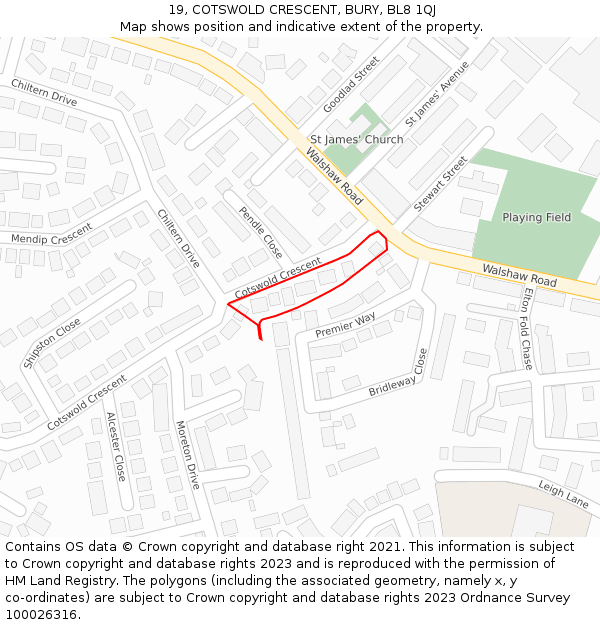 19, COTSWOLD CRESCENT, BURY, BL8 1QJ: Location map and indicative extent of plot
