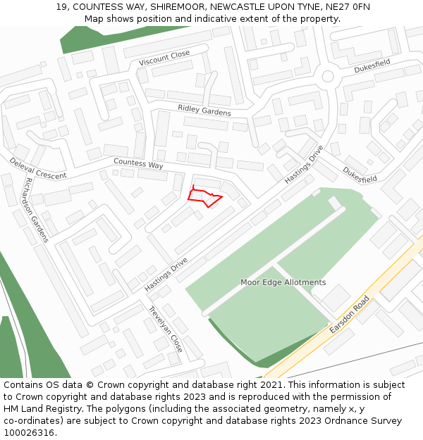 19, COUNTESS WAY, SHIREMOOR, NEWCASTLE UPON TYNE, NE27 0FN: Location map and indicative extent of plot