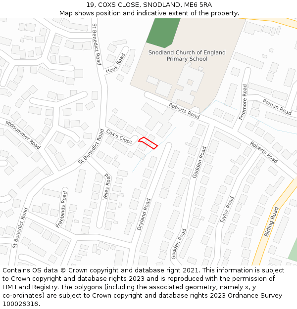 19, COXS CLOSE, SNODLAND, ME6 5RA: Location map and indicative extent of plot