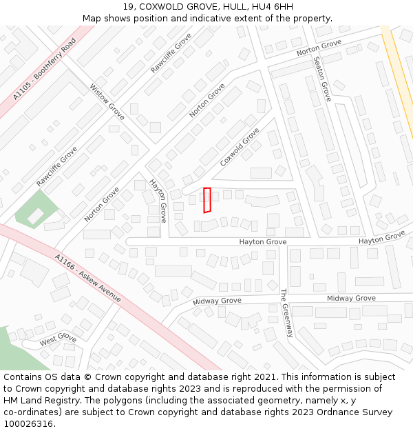 19, COXWOLD GROVE, HULL, HU4 6HH: Location map and indicative extent of plot