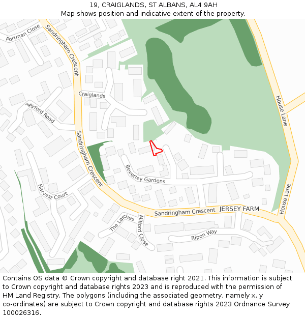 19, CRAIGLANDS, ST ALBANS, AL4 9AH: Location map and indicative extent of plot