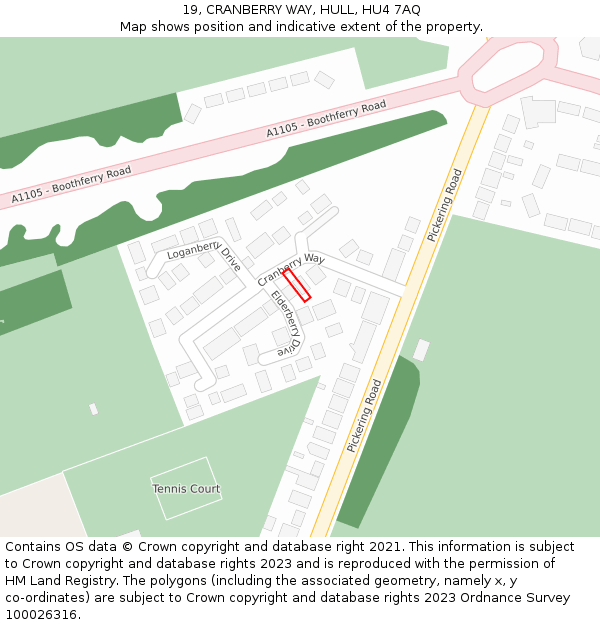 19, CRANBERRY WAY, HULL, HU4 7AQ: Location map and indicative extent of plot