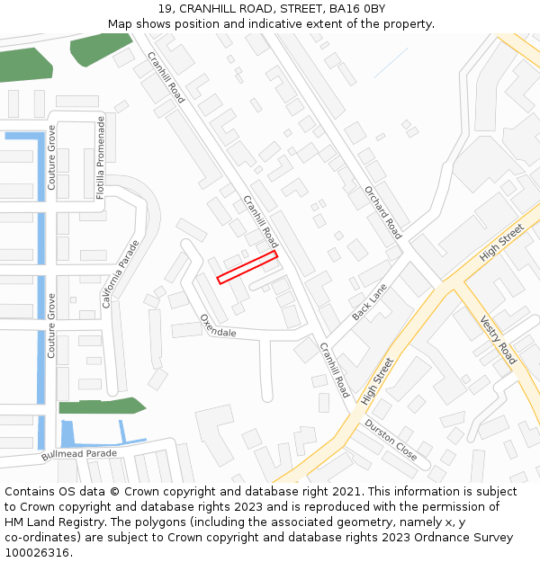 19, CRANHILL ROAD, STREET, BA16 0BY: Location map and indicative extent of plot