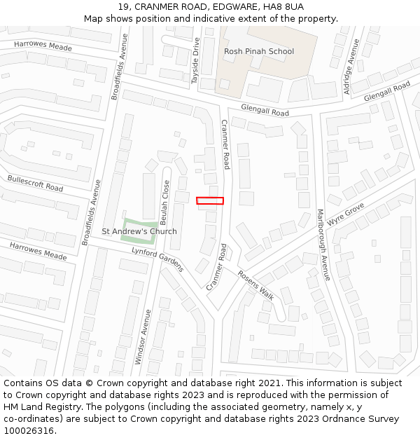 19, CRANMER ROAD, EDGWARE, HA8 8UA: Location map and indicative extent of plot