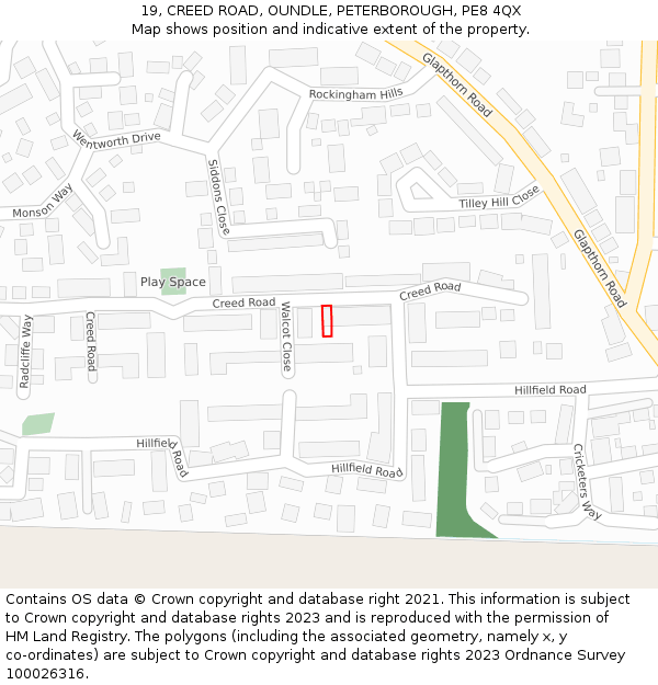 19, CREED ROAD, OUNDLE, PETERBOROUGH, PE8 4QX: Location map and indicative extent of plot