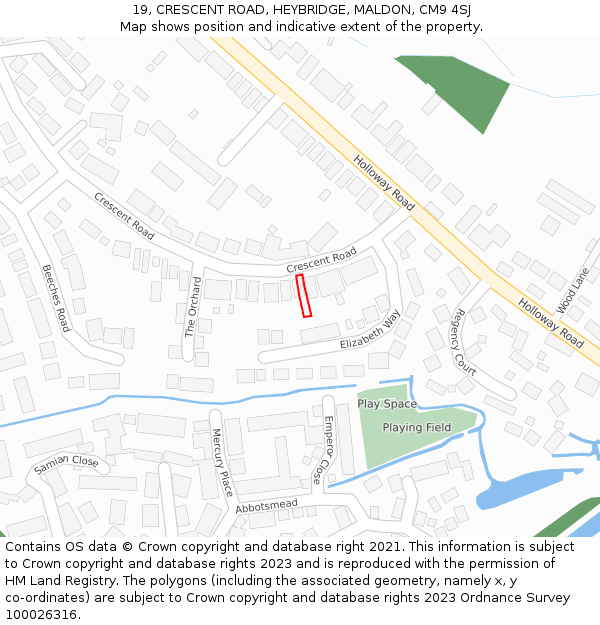 19, CRESCENT ROAD, HEYBRIDGE, MALDON, CM9 4SJ: Location map and indicative extent of plot