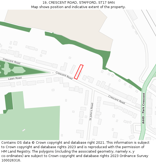19, CRESCENT ROAD, STAFFORD, ST17 9AN: Location map and indicative extent of plot