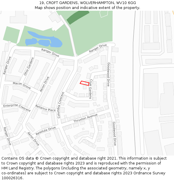 19, CROFT GARDENS, WOLVERHAMPTON, WV10 6GG: Location map and indicative extent of plot