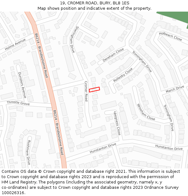 19, CROMER ROAD, BURY, BL8 1ES: Location map and indicative extent of plot