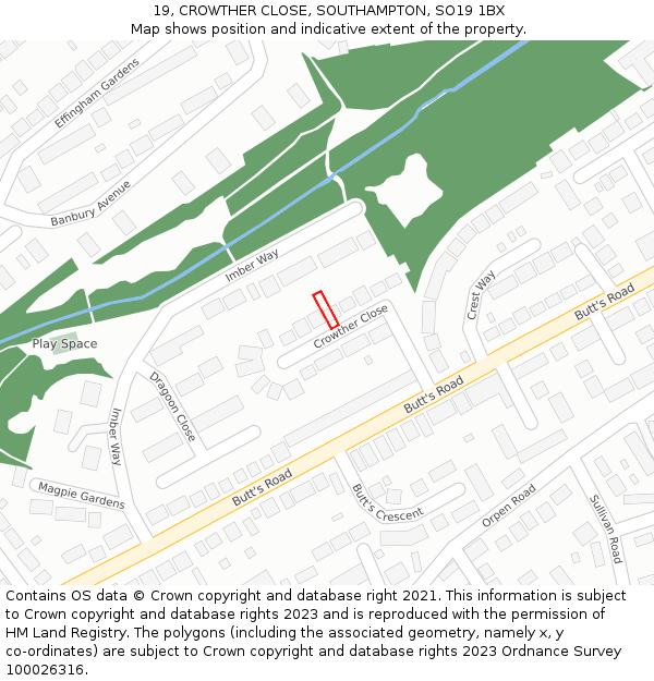 19, CROWTHER CLOSE, SOUTHAMPTON, SO19 1BX: Location map and indicative extent of plot