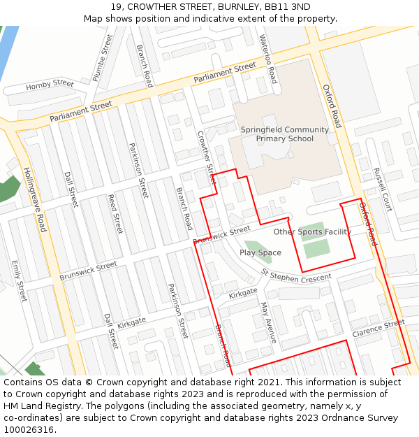 19, CROWTHER STREET, BURNLEY, BB11 3ND: Location map and indicative extent of plot