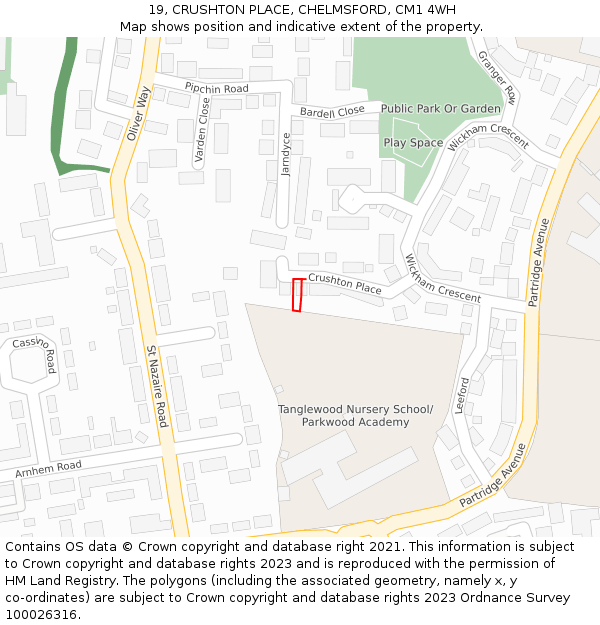 19, CRUSHTON PLACE, CHELMSFORD, CM1 4WH: Location map and indicative extent of plot