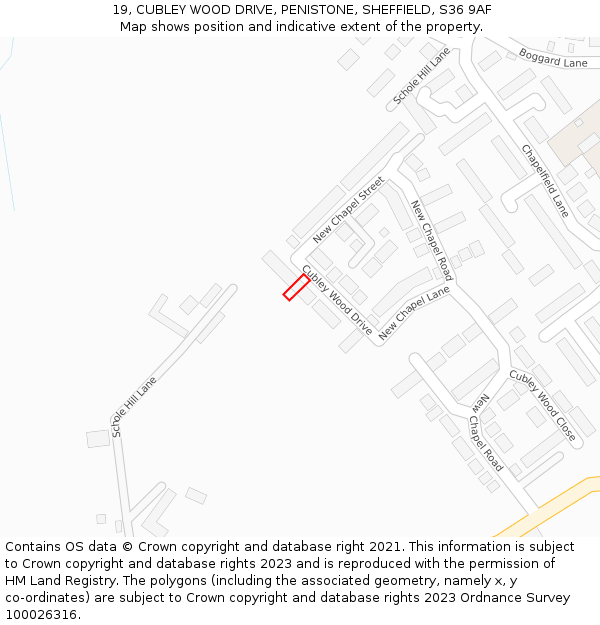 19, CUBLEY WOOD DRIVE, PENISTONE, SHEFFIELD, S36 9AF: Location map and indicative extent of plot