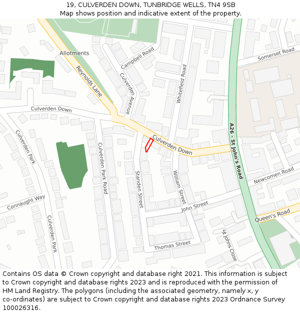 19, CULVERDEN DOWN, TUNBRIDGE WELLS, TN4 9SB: Location map and indicative extent of plot