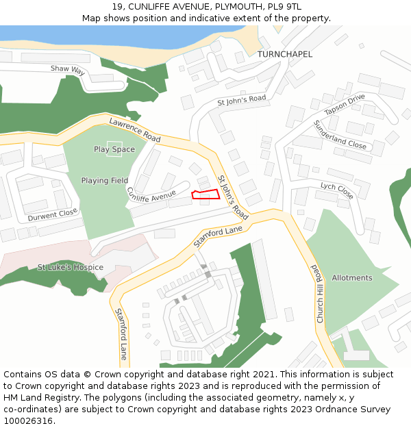 19, CUNLIFFE AVENUE, PLYMOUTH, PL9 9TL: Location map and indicative extent of plot