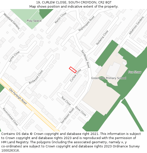 19, CURLEW CLOSE, SOUTH CROYDON, CR2 8QT: Location map and indicative extent of plot