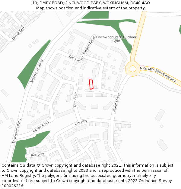 19, DAIRY ROAD, FINCHWOOD PARK, WOKINGHAM, RG40 4AQ: Location map and indicative extent of plot