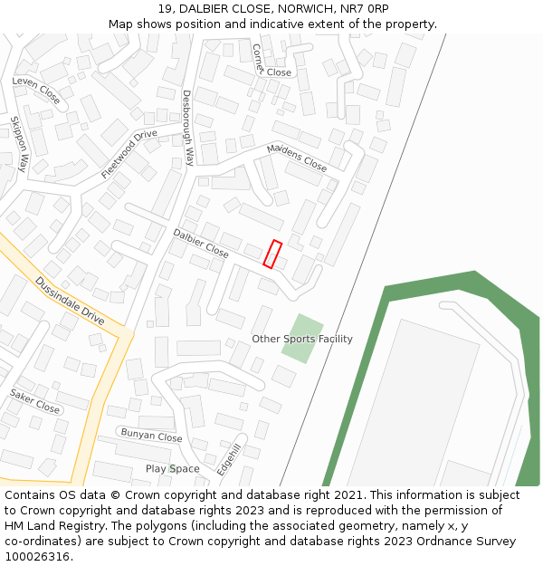 19, DALBIER CLOSE, NORWICH, NR7 0RP: Location map and indicative extent of plot