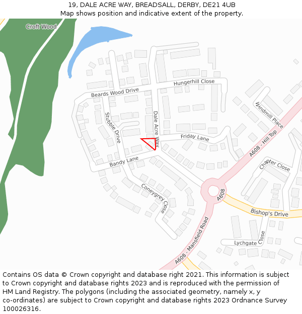 19, DALE ACRE WAY, BREADSALL, DERBY, DE21 4UB: Location map and indicative extent of plot