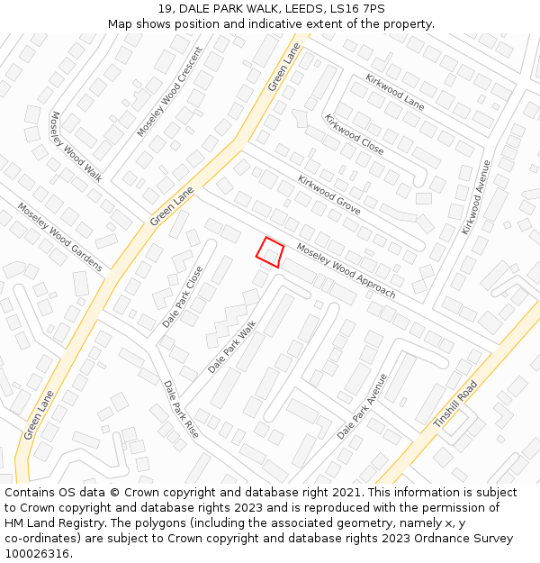 19, DALE PARK WALK, LEEDS, LS16 7PS: Location map and indicative extent of plot