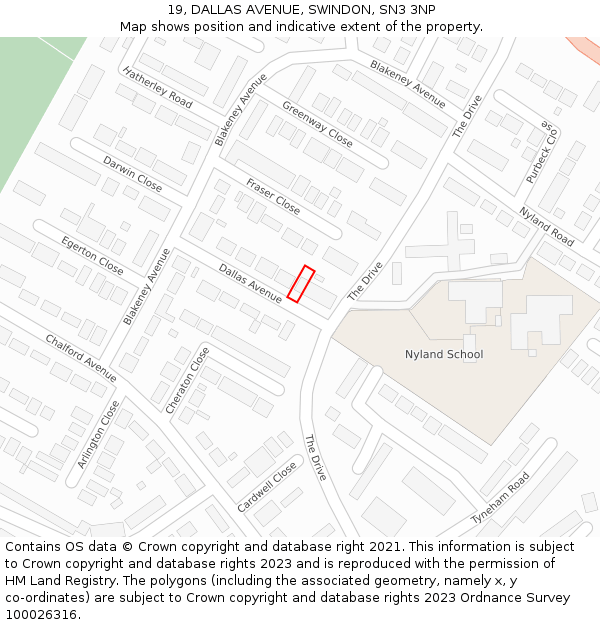 19, DALLAS AVENUE, SWINDON, SN3 3NP: Location map and indicative extent of plot
