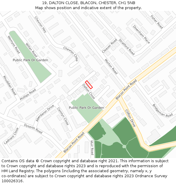 19, DALTON CLOSE, BLACON, CHESTER, CH1 5NB: Location map and indicative extent of plot