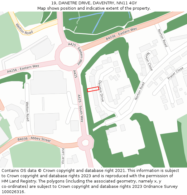 19, DANETRE DRIVE, DAVENTRY, NN11 4GY: Location map and indicative extent of plot