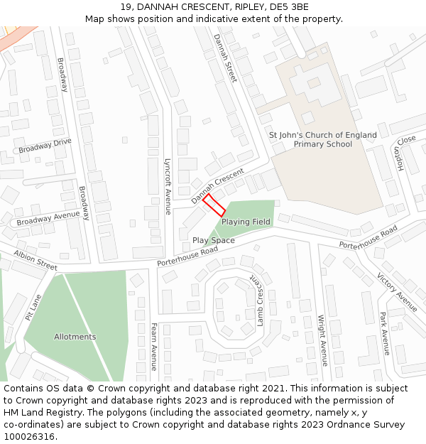 19, DANNAH CRESCENT, RIPLEY, DE5 3BE: Location map and indicative extent of plot