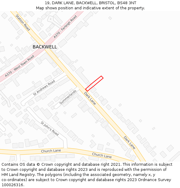 19, DARK LANE, BACKWELL, BRISTOL, BS48 3NT: Location map and indicative extent of plot