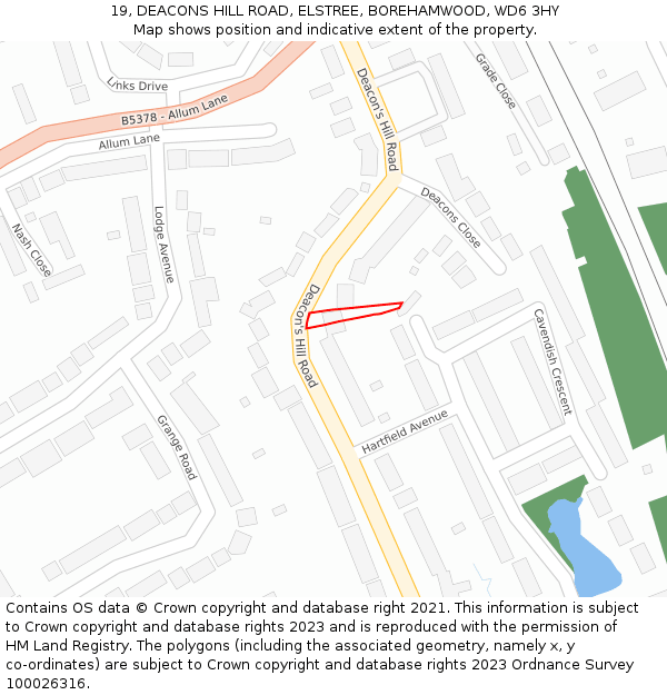 19, DEACONS HILL ROAD, ELSTREE, BOREHAMWOOD, WD6 3HY: Location map and indicative extent of plot