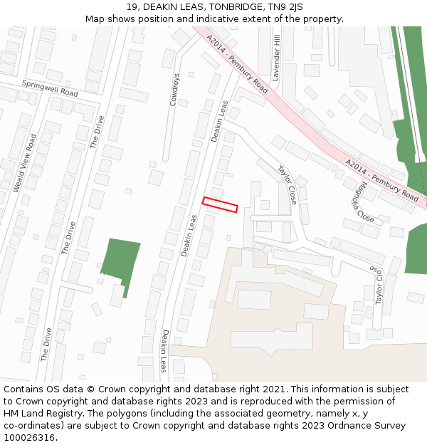 19, DEAKIN LEAS, TONBRIDGE, TN9 2JS: Location map and indicative extent of plot