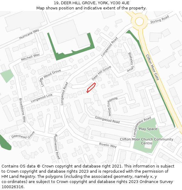 19, DEER HILL GROVE, YORK, YO30 4UE: Location map and indicative extent of plot