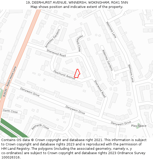 19, DEERHURST AVENUE, WINNERSH, WOKINGHAM, RG41 5NN: Location map and indicative extent of plot