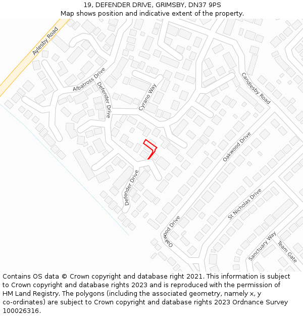 19, DEFENDER DRIVE, GRIMSBY, DN37 9PS: Location map and indicative extent of plot