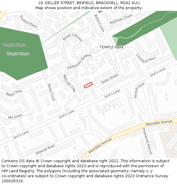 19, DELLER STREET, BINFIELD, BRACKNELL, RG42 4UU: Location map and indicative extent of plot